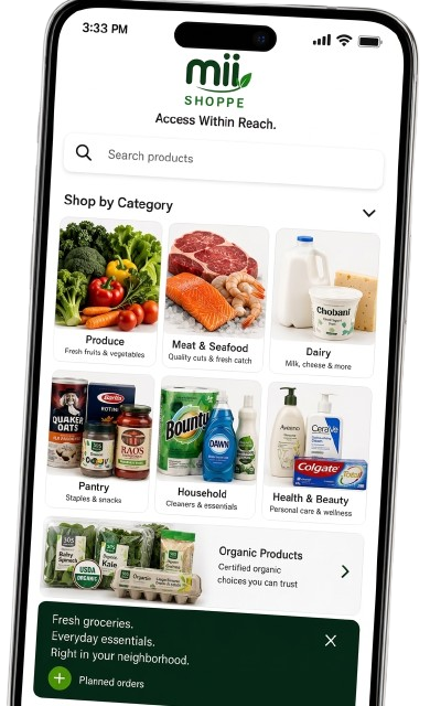Mii Shoppe mobile app mockup